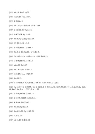 [323] Mt 5.6; Rm 7.24-25.
[324] 1Co 9.24; Fp 3.12-14.
[325] Sl 50.14-15.
[326] Mt 7.7-8; Lc 11.9-10; 1Ts 5.17-18.
[327] Sl 145.18-20; Tg 4.3, 8.
[328] Jo 4.22-24; Ap 19.10.
[329] Rm 8.26; Tg 1.5; 1Jo 5.14.
[330] 2Cr 20.12; Sl 143.2.
[331] Sl 2.11; Sl 51.17; Is 66.2.
[332] Rm 8.15-16; Rm 10.14; Tg 1.6-8.
[333] Dn 9.17-19; Jo 14.13-14; Jo 15.16; Jo 16.23.
[334] Sl 27.8; Sl 143.1; Mt 7.8.
[335] Mt 6.33; Tg 1.17.
[336] Mt 7.9-11; Lc 11.11-13.
[337] Jr 23.23-24; At 17.24-27.
[338] Rm 10.12.
[339] Sl 119.105; Jr 9.24; Jr 31.33-34, Mt 16.17; Jo 17.3; Tg 1.5.
[340] Êx 34.6-7; Sl 119.137-138; Sl 145.8-9; Jr 31.3; Jr 32.18-19; Mt 19.17; Lc 1.46-55; Lc 1.6869; Rm 3.3-4; Rm 11.22-23; Rm 11.33.
[341] Sl 71.8; Sl 115.1; Mt 5.16.
[342] Sl 119.5; Sl 143.10; Mt 6.33.
[343] Sl 51.18; Sl 122.6-7.
[344] Rm 16.20; 1Jo 3.8.
[345] Rm 8.22-23; Ap 22.17, 20.
[346] 1Co 15.28.
[347] Mt 16.24; Tt 2.11-12.

 