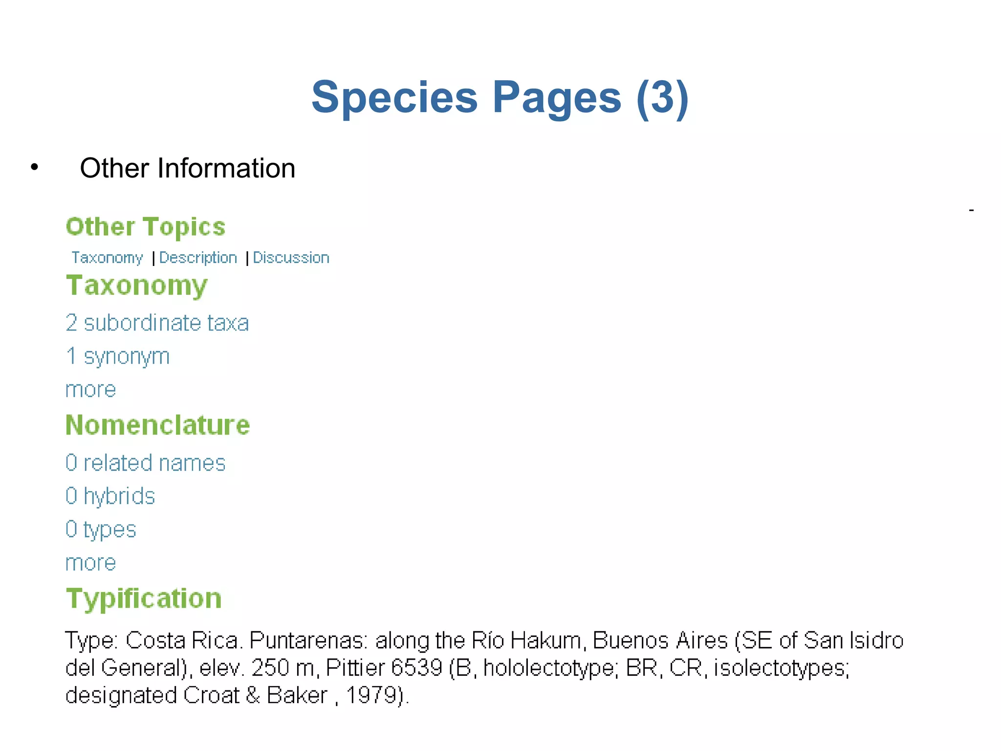 Species Pages (3) Other Information 