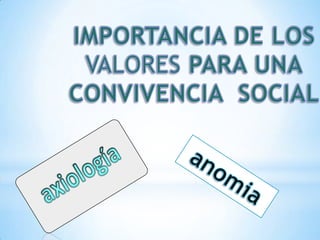 IMPORTANCIA DE LOS VALORES PARA UNA CONVIVENCIA  SOCIAL anomia 
