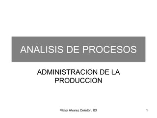 ANALISIS DE PROCESOS

  ADMINISTRACION DE LA
      PRODUCCION



       Víctor Alvarez Celedón, ICI   1
 