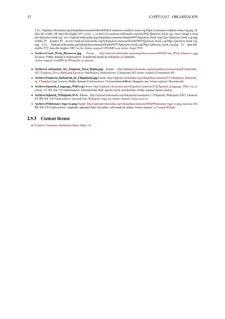 12 CAPÍTULO 2. ORGANIZACIÓN
1.5x, //upload.wikimedia.org/wikipedia/commons/thumb/b/bc/Commons-emblem-issue.svg/50px-Commons-emblem-issue.svg.png 2x'
data-ﬁle-width='48' data-ﬁle-height='48' /></a> + <a href='//commons.wikimedia.org/wiki/File:Question_book.svg' class='image'><img
alt='Question book.svg' src='//upload.wikimedia.org/wikipedia/commons/thumb/9/97/Question_book.svg/25px-Question_book.svg.png'
width='25' height='20' srcset='//upload.wikimedia.org/wikipedia/commons/thumb/9/97/Question_book.svg/38px-Question_book.svg.
png 1.5x, //upload.wikimedia.org/wikipedia/commons/thumb/9/97/Question_book.svg/50px-Question_book.svg.png 2x' data-ﬁle-
width='252' data-ﬁle-height='199' /></a> Artista original: GNOME icon artists, Jorge 2701
• Archivo:Conti_Werk_Hannover.jpg Fuente: http://upload.wikimedia.org/wikipedia/commons/8/8a/Conti_Werk_Hannover.jpg
Licencia: Public domain Colaboradores: Transferido desde de.wikipedia a Commons.
Artista original: AxelHH de Wikipedia en alemán
• Archivo:Continental_AG_Empresa_Nova_Bahia.png Fuente: http://upload.wikimedia.org/wikipedia/commons/a/aa/Continental_
AG_Empresa_Nova_Bahia.png Licencia: Attribution Colaboradores: Continental AG Artista original: Continental AG
• Archivo:Empresa_Industrial_de_Chapelaria.jpg Fuente: http://upload.wikimedia.org/wikipedia/commons/5/51/Empresa_Industrial_
de_Chapelaria.jpg Licencia: Public domain Colaboradores: OsAmendoinsdoRicky.blogspot.com Artista original: Desconocido
• Archivo:Spanish_Language_Wiki.svg Fuente: http://upload.wikimedia.org/wikipedia/commons/2/2a/Spanish_Language_Wiki.svg Li-
cencia: CC BY-SA 3.0 Colaboradores: Derived from Wiki puzzle.svg by user:Kimbar Artista original: James.mcd.nz
• Archivo:Spanish_Wikiquote.SVG Fuente: http://upload.wikimedia.org/wikipedia/commons/1/13/Spanish_Wikiquote.SVG Licencia:
CC BY-SA 3.0 Colaboradores: derived from Wikiquote-logo.svg Artista original: James.mcd.nz
• Archivo:Wiktionary-logo-es.png Fuente: http://upload.wikimedia.org/wikipedia/commons/0/06/Wiktionary-logo-es.png Licencia: CC
BY-SA 3.0 Colaboradores: originally uploaded there by author, self-made by author Artista original: es:Usuario:Pybalo
2.9.3 Content license
• Creative Commons Attribution-Share Alike 3.0
 