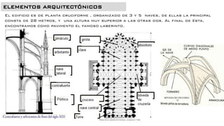 El edificio es de planta cruciforme , organizado de 3 y 5 naves, de ellas la principal
consta de 28 metros, y una altura muy superior a las otras dos. Al final de ésta,
encontramos como pavimento el famoso laberinto.
 