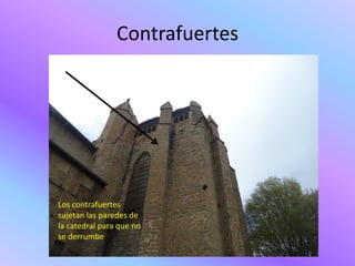 Contrafuertes




Los contrafuertes
sujetan las paredes de
la catedral para que no
se derrumbe
 