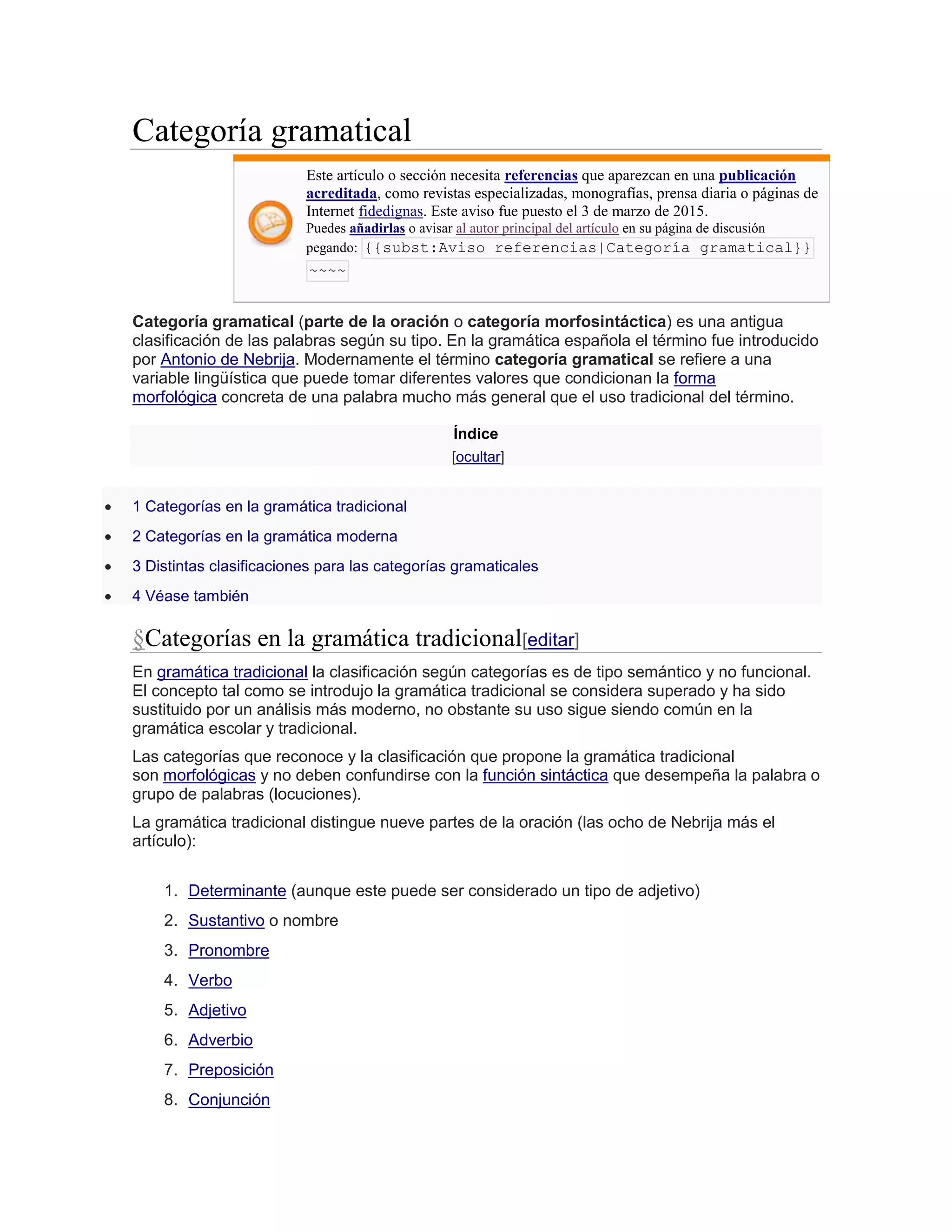 Gramatica Tradicional Categoría gramatical | DOCX
