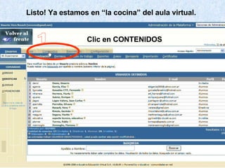Listo! Ya estamos en “la cocina” del aula virtual. Clic en CONTENIDOS 1 