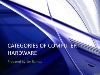 CATEGORIES OF COMPUTER
HARDWARE
Prepared by: Jm Ramos
 