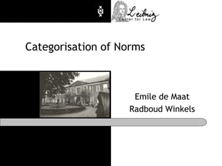 Categorisation of Norms



                     Emile de Maat
                    Radboud Winkels
 