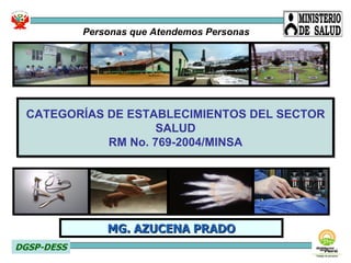 CATEGORÍAS DE ESTABLECIMIENTOS DEL SECTOR SALUD RM No. 769-2004/MINSA DGSP-DESS MG. AZUCENA PRADO Personas que Atendemos Personas 