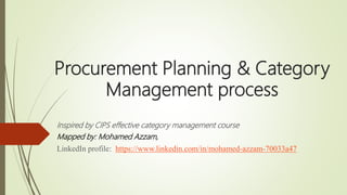 Procurement Planning & Category
Management process
Inspired by CIPS effective category management course
Mapped by: Mohamed Azzam,
LinkedIn profile: https://www.linkedin.com/in/mohamed-azzam-70033a47
 