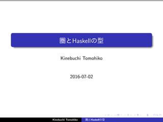 圏とHaskellの型
Kinebuchi Tomohiko
2016-07-02
Kinebuchi Tomohiko 圏とHaskellの型
 