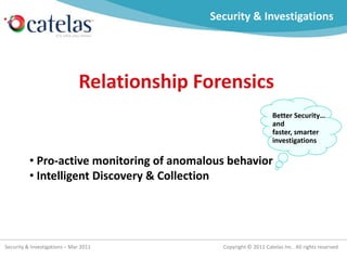 Security & Investigations Relationship Forensics Better Security… and faster, smarter investigations ,[object Object]