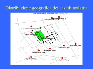 Distribuzione geografica dei casi di malattia
LONDON, 1855
 