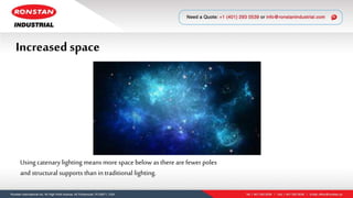 Increased space
Using catenary lighting means more space below as there are fewer poles
and structural supports than in traditional lighting.
 