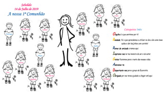 Catequista Inês:
Vera
Mª Beatriz Leonor
Marta
Mafalda
Matilde R.
Mickaela
Clara
Matilde
Maria L.
Henrique
Diogo
Rúben
Inês
Sebolido
14 de Julho de 2019
A nossa 1ª Comunhão Sofia
 