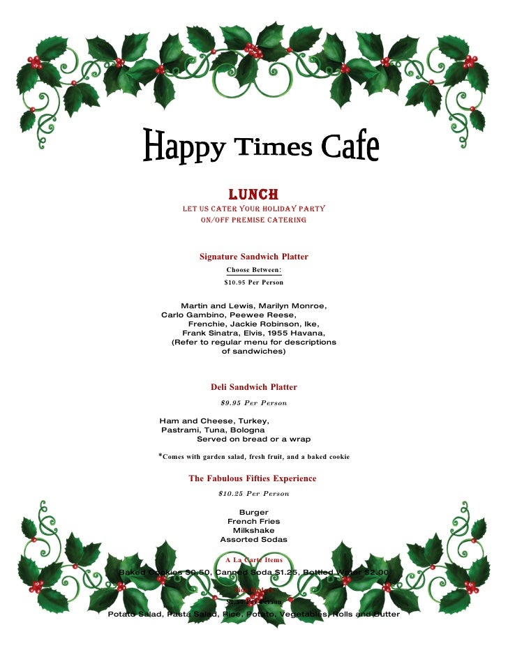 holiday lunch catering menu holiday menu