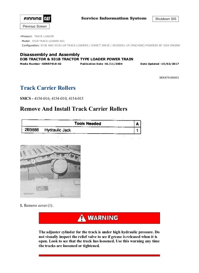 Caterpillar Cat 931 B Track Loader Prefix 4sc Service Repair Manual