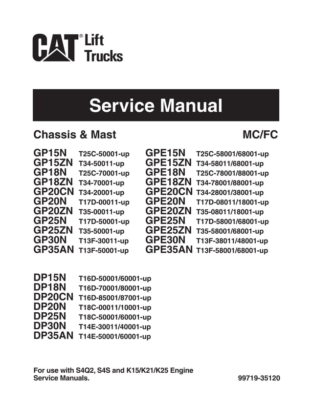 Caterpillar cat gp20 n forklift lift trucks service repair manual sn