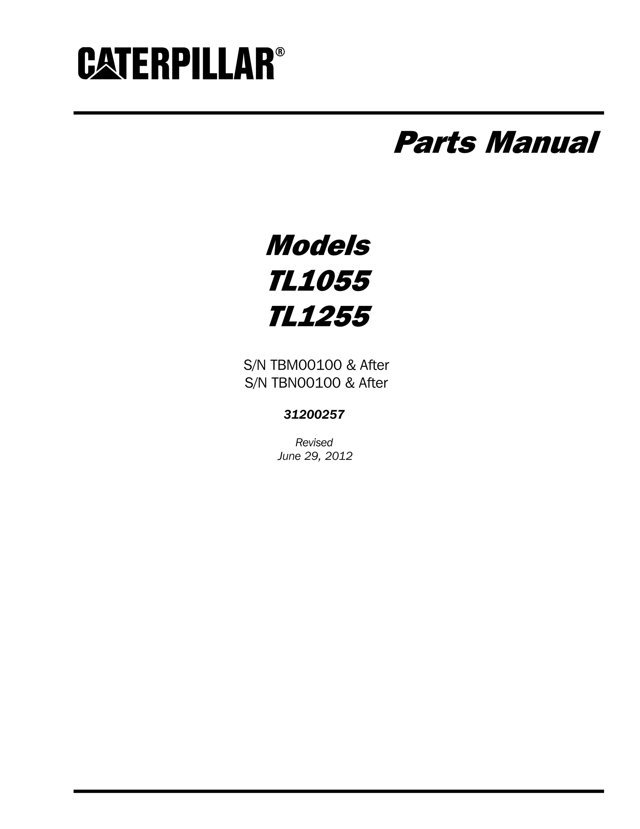Caterpillar cat tl1055 tl1255 telehandler parts catalogue manual (sn  tbm00100 & after) | PDF