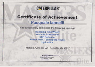 Certificate Caterpillar Master Elite