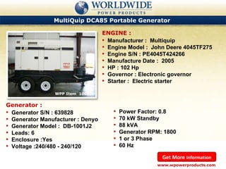 Caterpillar, multiquip and cummins portable generators october 2011 ...