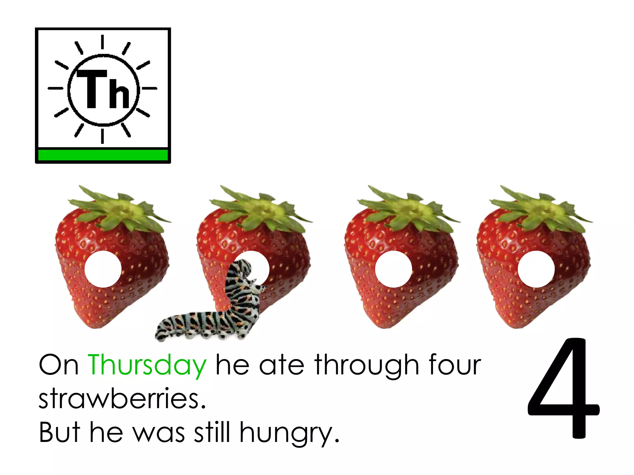 On Thursday he ate through four
strawberries.
But he was still hungry. 4