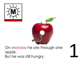 On Monday he ate through one
apple.
But he was still hungry.       1
 
