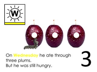 On Wednesday he ate through
three plums.
But he was still hungry.      3
 