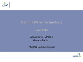GammaWare Technology

            June 2002

        Yiftach Ravid, VP R&D
            GammaSite Inc.

       yiftach@GammaSite.com


1
 