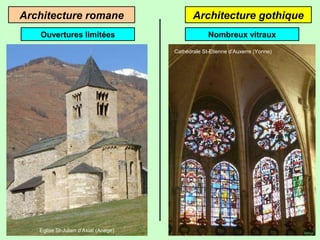 Architecture gothiqueArchitecture romane
Ouvertures limitées Nombreux vitraux
Eglise St-Julien d’Axiat (Ariège)
Cathédrale...