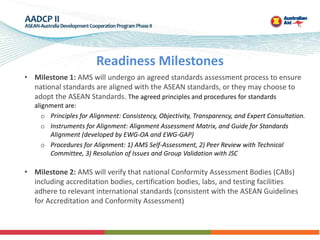 • Milestone 1: AMS will undergo an agreed standards assessment process to ensure
national standards are aligned with the A...
