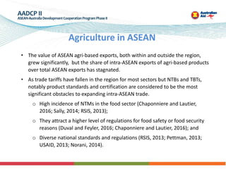 Agriculture in ASEAN
• The value of ASEAN agri-based exports, both within and outside the region,
grew significantly, but ...