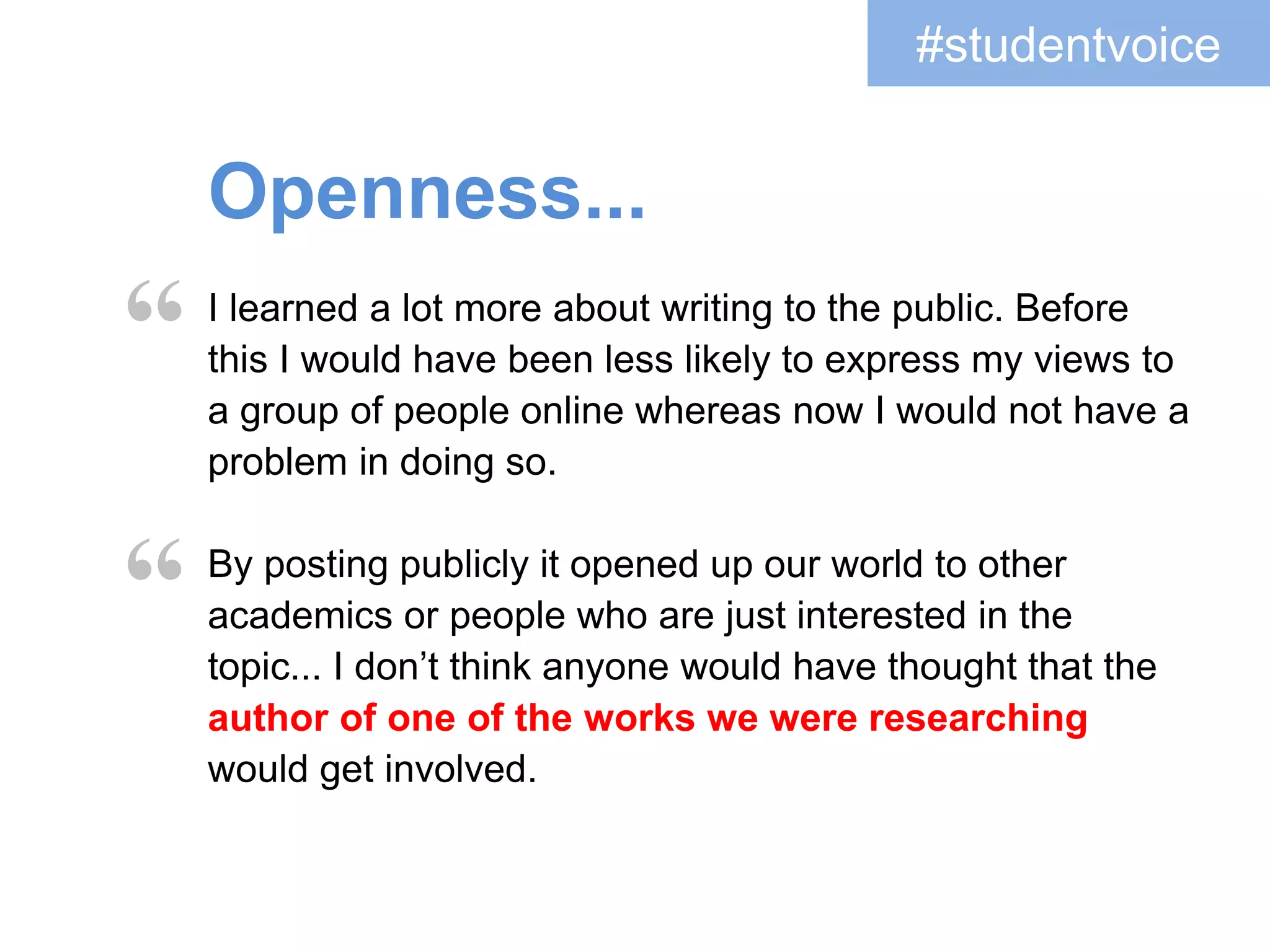 Individuals, students and educators, 
can be nodes in a network. 
Groups and learning communities 
also can be nodes, e.g. via #hashtags. 
 