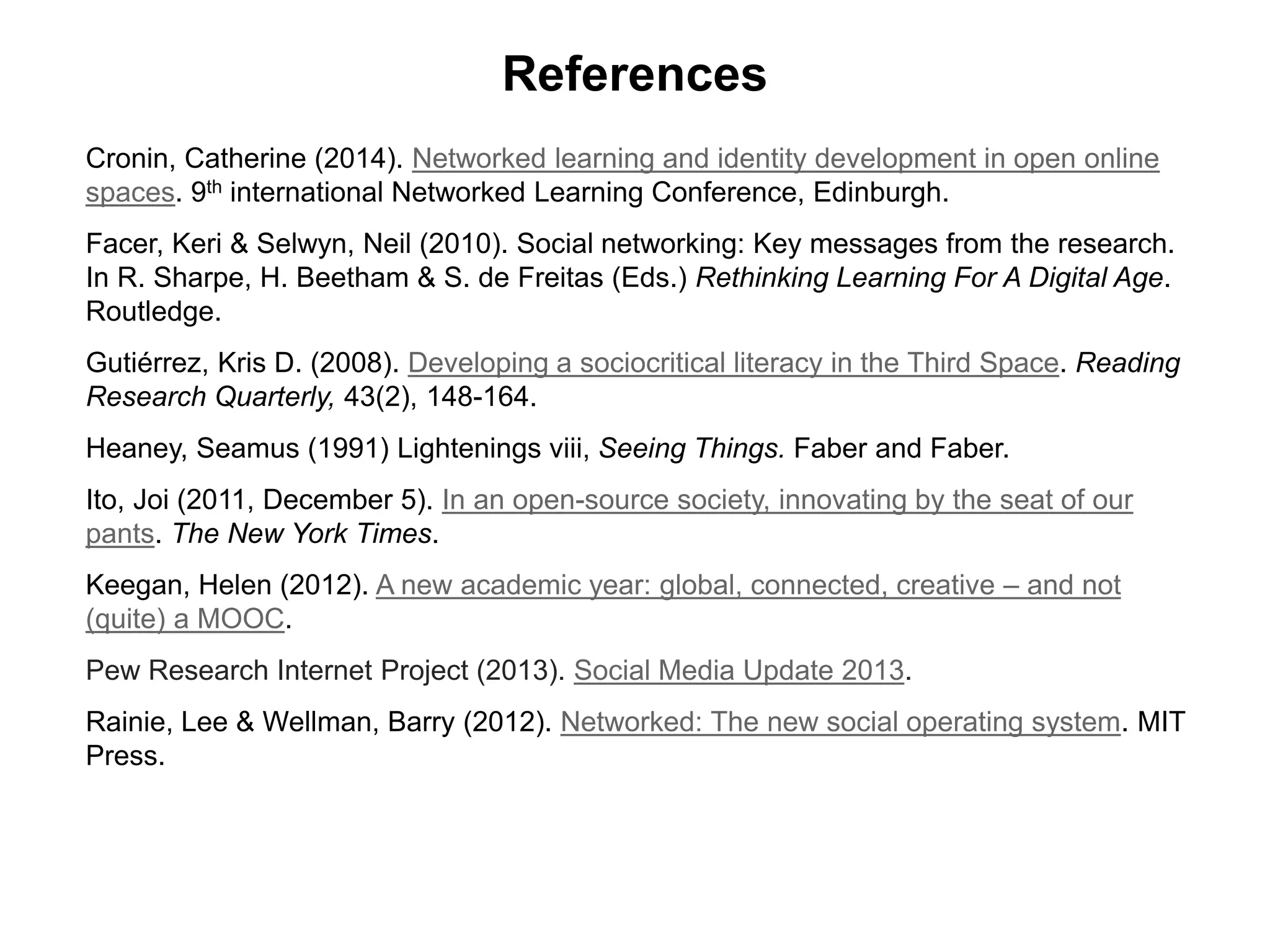 Thank you! 
Catherine Cronin 
@catherinecronin 
about.me/catherinecronin 
slideshare.net/cicronin 
Image: CC BY 2.0 visualpanic 
 