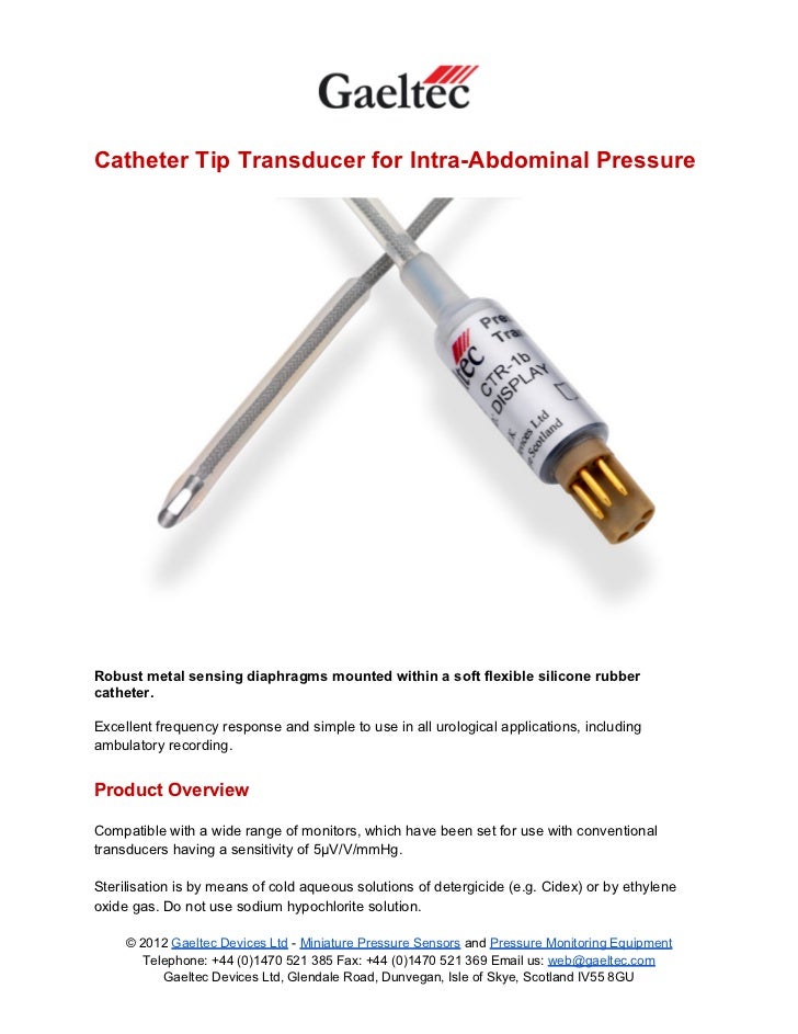Catheter Tip Transducer for IntraAbdominal Pressure