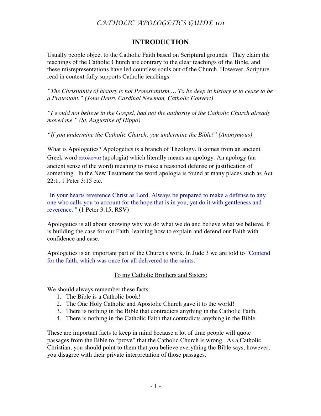 Catholic Apologetics Guide 101