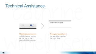 2
Technical Assistance
2
Maximize your screen
with the zoom button
on the top of the
presentation window
Type your questio...