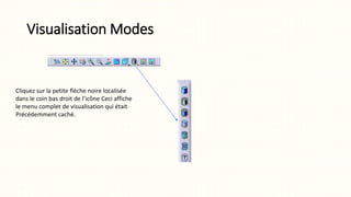 Visualisation Modes
Cliquez sur la petite flèche noire localisée
dans le coin bas droit de l’icône Ceci affiche
le menu complet de visualisation qui était
Précédemment caché.
 