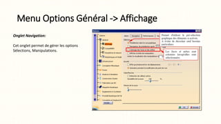 Menu Options Général -> Affichage
Onglet Navigation:
Cet onglet permet de gérer les options
Sélections, Manipulations.
 