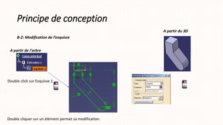 Principe de conception
B-2: Modification de l’esquisse
A partir de l'arbre
Double click sur Esquisse.1
A partir du 3D
Double cliquer sur un élément permet sa modification.
 