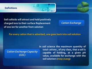 Cation exchange and it’s role on soil behaviour | PPTX