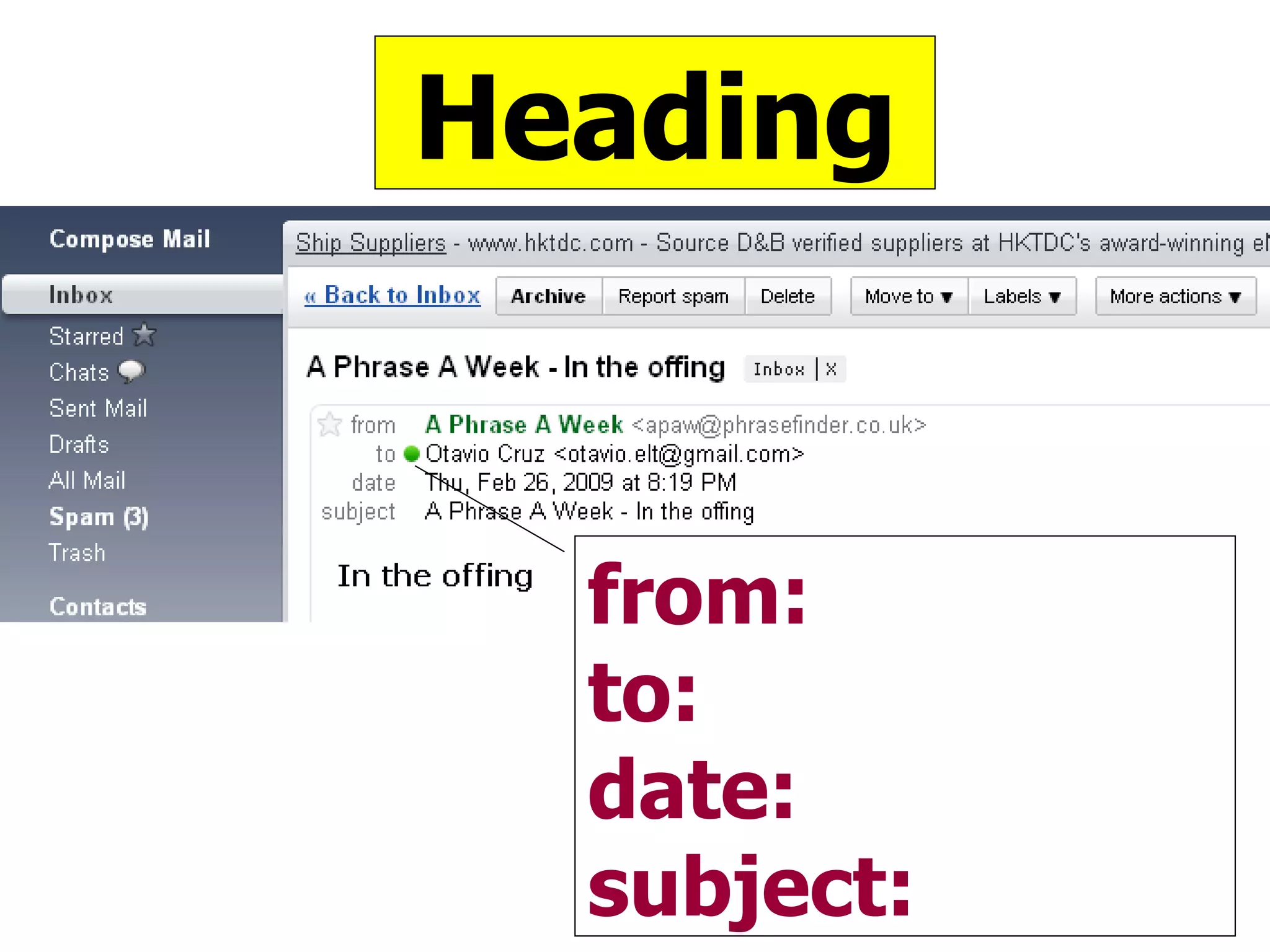 Heading from: to: date: subject: