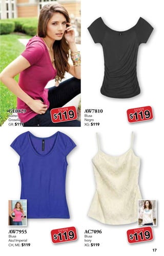 17
GE0829
Suéter
Grosella
GR: $119
DESDE
$119
AW7955
Blusa
Azul Imperial
CH, ME: $119
DESDE
$119
AW7810
Blusa
Negro
XG: $119
DESDE
$119
AC7096
Blusa
Ivory
XG: $119
DESDE
$119
 