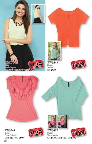 22
AL8171
Blusa
Verde Laguna
XG: $139 / GR: $159 / ME: $179
DESDE
$139
AW5748
Blusa
Coral Profundo
CH: $139 / ME: $149
DESDE
$139
BW3342
Blusón
Sorbet
GR: $139
DESDE
$139
BW3427
Blusón
Verde Menta
CH: $139 / ME: $159 / GR: $179
DESDE
$139
 