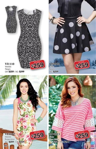 60
VI1110
Vestido
Negro
GR: $259 / XG: $299
DESDE
$259
VU0367
Vestido
Bugambilia
XG: $259 / CH: $329
DESDE
$259
QS0910
Falda
Negro
XG: $259
DESDE
$259
AO0923
Blusa
Rosa Malva
CH: $259 / ME: $299
DESDE
$259
 