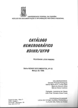 Catálogo Hemerográfico NDIHR/UFPB