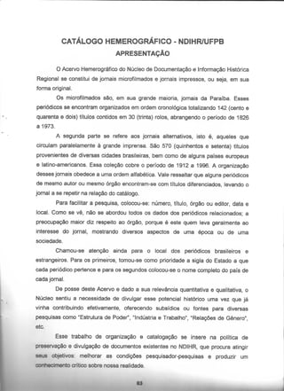 Catálogo Hemerográfico NDIHR/UFPB
