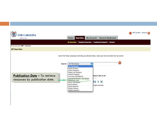 Publication Date   – To retrieve resources by publication date. 