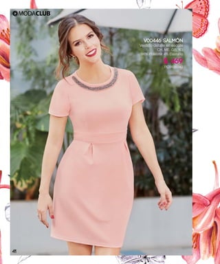 V00446 SALMóN
Vestido detalle en escote
CH, ME, GR, XG
96% Poliéster 4% Elastano
$ 469
PC9835249
41
 