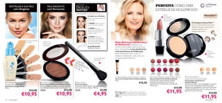 REVITALIZE A SUA PELE                                      PELE RADIANTE
                                                                                                                   YOUR                                                                                                                            PERFEITA COMO UMA
        com Oxigénio                                            com Terracotta                                  PARTNER                                                                                                                            ESTRELA DE HOLLYWOOD!
                                                                                                                JONAS WRAMELL Maquilhador Proﬁssional
                                                                                                                                                                                                                                                                    Forma
                                                                                                                                  Esculpida até à Perfeição
                                                                                                                                                                                                                                                                    pontiaguda
                                                                                                                                  Realce a sua beleza natural de                                                                                                    para o máximo
                                                                                                                                  forma subtil.                                                                                                                     de precisão
                                                                                                                                  1º PASSO Sopre o excesso                                                                                                                                                                    O Complexo Illuma Flair™
                                                                                                                                  de pó do Pincel para Blush.                                                                                                                                                                 recria a própria textura da pele e
                                                                                                                                                                                                                                                                                                                              difunde a luz pelo rosto, para um
                                                                                                                                  2º PASSO Faça um
                                                                                                                                  semicírculo, começando nas
                                                                                                                                                                                                                                                                                                                              resultado perfeito sob
                                                                                                                                  têmporas e passando nas                                                                                                                                                                    qualquer tipo de luz.




                                                                                                                                                                                                                                     22863 Nude Suede
                                                                                                                                  maçãs do rosto                                                                                                                                                                   Lig
                                                                                                                                                                                                                                                                                                                         ht
                                                                                                                                                                                                                                                                                                          0   56
                                                                                                                                                                                                                                                                                                      23
                                                                                                                                  3º PASSO Faça outro
                                                                                                                                  semicírculo, começando na
                               Pele mais uniforme                                                                                 parte interna das maçãs do
                               e radiante               Confere um                                                                rosto e terminando debaixo
                                                                                                                                                                   Malin Åkerman, estrela Sueca
                                                        brilho natural                                                            dos cantos dos lábios.
                                                        e saudável                                                                                                 de Hollywood, começou a sua
                                                                                                                                  Jonas Wramell                    carreira como modelo antes de se tornar
                                                                                                                                  Maquilhador Profissional
                                                                                                                                                                   Actriz. Actualmente, é uma das Actrizes
              18373
             Porcelain                                                                                                                                             mais promissoras de Hollywood,                                                                                                                                                     Para um
                                                                                                                                                                   tendo brilhado em ﬁlmes como “27                                                                                                                                                   acabamento
                         18374
                                                                                                                                                                                                                                                                                                                                                      mate e
                         Natural
                          Ivory
                                                                                                                                                                   Dresses” e “Watchmen”, bem como em                                                                                                                                                 aveludado

                                                                                                                                             Pincel proﬁssional    numerosas séries televisivas.
                                   18376                                                                        AN                           para Blush
                                                                                                               TE OVA
                                    Sand                  

                                                                                                              DE NDÊ                                                                                                           22863                      22864     22865      22866     22867

                                                                                                             ESTSTA NCI A
                                                                                                                                                                                                                               Nude                     Pink Nude Pure Berry Smoke Red True Coral
                                                                                                                                                                                                                               Suede
                                     18375
                                     Natural                                                                     AÇ
                                      Beige                                                                         ÃO
                                                                                                                                                                                              23051     23052      23053        22868                    22869      22870          22871    22872                                          23056     23057    23058
                                                                                                                                                                                              Light    Medium      Dark       Hot Pink                 Moroccan   Deep Plum        Dark   Chocolate                                        Light    Medium    Dark
                                     18377                                                                                                                                                                                                                Pink                     Berry    Brown
                                     Honey
                                     Amber                                                                                                                         Oriﬂame Beauty Studio Artist Concealer                      Oriﬂame Beauty Studio Artist Lipstick                                           Oriﬂame Beauty
                                                                                                                                                                   Correctores Studio Artist Oriﬂame Beauty                   Batons Studio Artist Oriﬂame Beauty                                             Studio Artist Pressed Powder
                                                                                                                                                                   10 ml.                                                     A sua fórmula cremosa hidrata os lábios,                                        Pó Compacto Studio Artist
Oriﬂame Beauty                                      Oriﬂame Beauty Terracotta Powder                         Blush Brush                                                                                  €10,90           deixando-os saudáveis. A sua forma foi
                                                                                                                                                                                                                              especialmente concebida para uma aplicação
                                                                                                                                                                                                                                                                                                              Oriﬂame Beauty
                                                                                                                                                                                                                                                                                                              Perfeito para deﬁnir a sua maquilhagem e retocá-la
Oxygen Boost Foundation                             Pó Compacto Terracotta Oriﬂame Beauty                     Pincel para Blush
                                                    Este Pó Compacto, sedoso e de elevada qualidade,          O Pincel para Blush perfeito. Cerdas de pêlo de                                                                 precisa. 4 g.                                                                   durante o dia. Os pigmentos reﬂectores de luz
Base de Cor Oxygen Boost
30 ml.                                              é perfeito para todas os tipos e tons de pele. 9, 5 g.    cabra com cabo em madeira. 180 mm.                                                                                                                                           €13,90             disfarçam as imperfeições e a sua textura ultra leve


                                                                                                                                                                                                                                                                          €11,95
                                                                                                                                                                                                                                                                                                              combina perfeitamente com a sua pele, para uma
                                       €13,90       22855                                    €13,90           23255                                      €5,90                                                                                                                                                aparência muito natural. 8 g.


                         €10,95                                                €10,95                                                        €4,95                                                                                                                                                                                                      €13,90
                                                                                                                                                                   Malin está a usar: Pó Compacto Studio Artist Oriﬂame
                                                                                                                                                                   Beauty 23057 Medium, Batons Studio Artist Oriﬂame Beauty


                                                                                                                                                                                                                                                                                                                                             €11,95
                                                                                                                                                                   22868 Hot Pink, Máscara de Pestanas Maxi Oriﬂame Beauty
                                                                                                                                                                   22521 Black.

30   maquilhagem                                                                                                                                                                                                                                                                                                                                    maquilhagem 31
 
