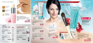 Mime os seus lábios!                                                                                                                                      Hidratação antienvelhecimento
                                                                                                                                                                                                       Hidrata Intensamente e Preserva a Pele




          Cera de Abelhas
                                                                                                                                                          IMEDIATA                                                      Para todos
                                                                                                                                                                                                                        os tipos de
                                                                                                                                                                                                                        pele
                                                                                                                                                                                                                                      30+
          para nutrir
                                                                                                                                                                                         
                                                                                                                                                                                                            Textura
                                                                                                                                                                                                           refrescante

          Óleo de Oliva para
          proteger



          Óleo de Echium
          para hidratar e
          suavizar os lábios                                                   

                               Tender Care Lip Balm
                               Bálsamo de Lábios Geleia Real


                                                                                                                                                                                                                                      5
                               Fórmula especialmente concebida com Cera de
                               Abelhas, Óleo de Oliva e Óleo de Echium para                                                                                                                                 Solução para
                               suavizar e amaciar os lábios. 4 g.                                                                                                                                            Pele Mais Jovem #
                               20279                              €10,90       Aqua-Rhythm Intense Hydration                                                                                                COMPLEMENTE A SUA
                                                           €9,95              Youth Preserve Night Cream
                                                                              Creme de Noite Hidratação Intensa
                                                                              Aqua-Rhythm
                                                                                                                                                                                                             ROTINA COM UMA
                                                                                                                                                                                                             MÁSCARA DE GEL
                                                                              50 ml.                                                                                                                         Resultado: pele
                                                                              19681                  €27,00                                                                                                  rejuvenescida e redução
                                                                                                     €22,95                                                                                                  visível das linhas ﬁnas

                      Pele     Vermelhidão e vasos                             Aqua-Rhythm Intense Hydration      COMPLEXO
                      ﬂácida   capilares dilatados                            Youth Preserve Day Cream             HYDRO-PROTECT™
                                                                              Creme de Dia Hidratação Intensa
Bioclinic Lifting Power        Bioclinic Soft Tint Red                        Aqua-Rhythm
Concentrate Day                Reductor Day                                   50 ml.                               Uma poderosa fusão de
Concentrado de Dia Lifting
Bioclinic
                               Creme de Dia com Cor
                               Bioclinic
                                                                              18662                  €27,00        Extractos de duas plantas
                                                                                                                   aquáticas raras.
30 ml.                         30 ml.                                                                €22,95                                            COMO UTILIZAR:
21353               €40,00     22454              €40,00                       Aqua-Rhythm Intense Hydration      Facial Mask Brush                                                         Aqua-Rhythm Intense
                                                                              Youth Preserve Tinted Moisturiser   Pincel Facial                                  – Aplique a                 Hydration Youth Preserve Gel Mask
                                                                                                                  Comprimento: 16 cm.                             máscara no rosto           Máscara Facial em Gel de Hidratação
Bioclinic Lifting Super Rich   Bioclinic Red Away Dynamic                     Natural Beige                                                                       e deixe actuar
Repair Night                   Skin Recover Night                             Creme com Cor Aqua-Rhythm           20575                        €6,00               durante 10–15
                                                                                                                                                                                             Intensa Aqua-Rhythm


                                                                                                                                  €4,95
                                                                              – Natural Beige                                                                                                Máscara hidratante e refrescante, de efeito
Reparador de Noite Lifting     Creme de Noite                                                                                                                       minutos.                 imediato, que reduz o aparecimento de linhas
Bioclinic                      Concentrado Bioclinic                          50 ml.
                                                                                                                                                                    – Remova com água.       ﬁnas e secas. 75 ml.
30 ml.                         30 ml.                                         22818                  €23,00                                                                                  21596                                €16,00
                    €40,00                        €40,00                                             €19,95
                                                                                                                                                                                                                      €13,95
21356                          22449

66   cuidados do rosto                                                                                                                                                                                                cuidados do rosto     67
 